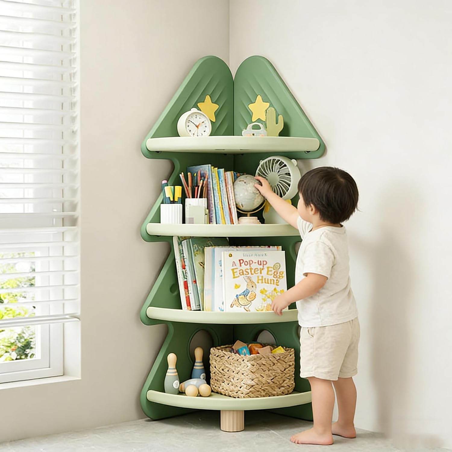 Montessori Shelf Toy - 4 Tier Corner Bookshelf Toy Storage