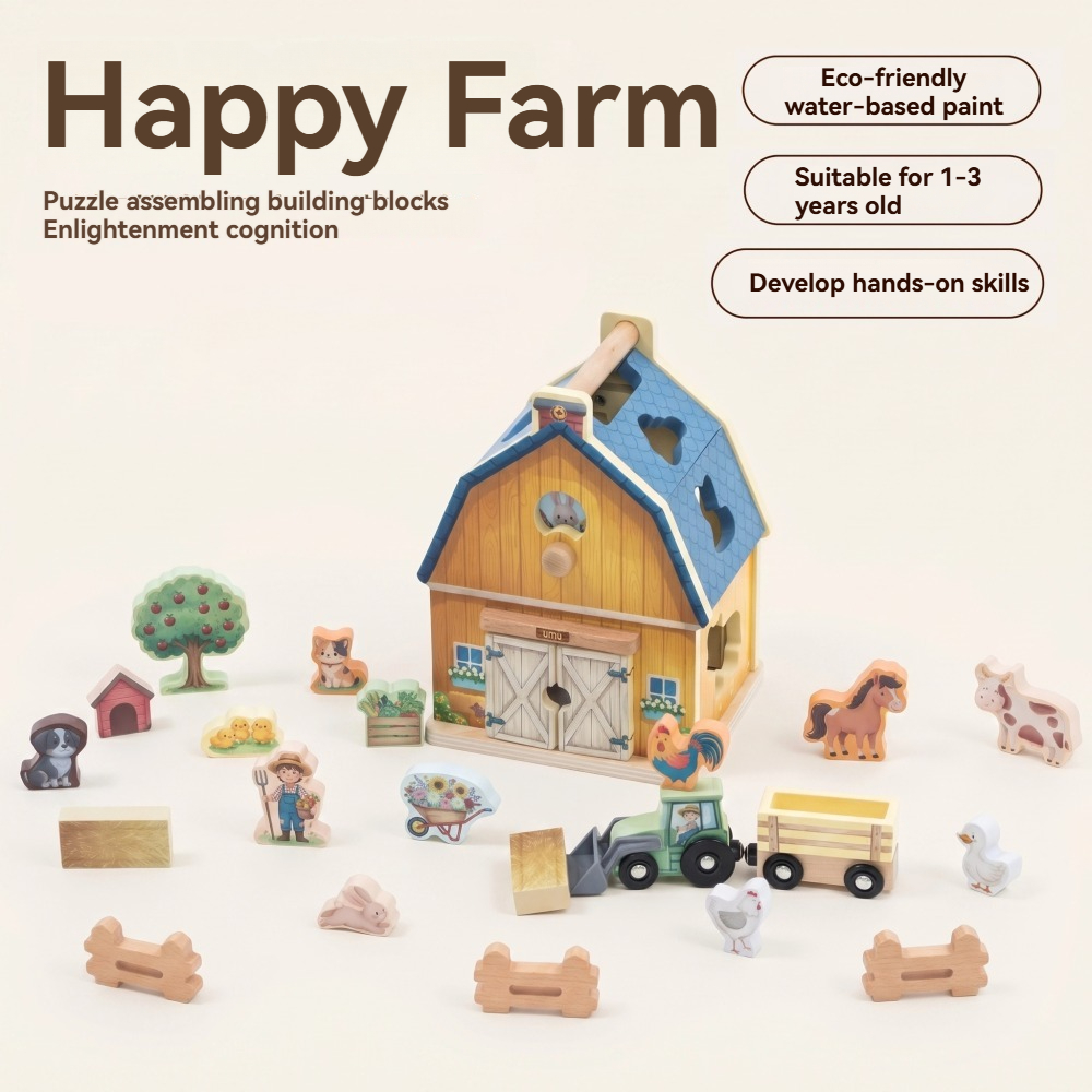 Wooden Happy Farm Playset with - đánh giá và giá Happy Kids Education